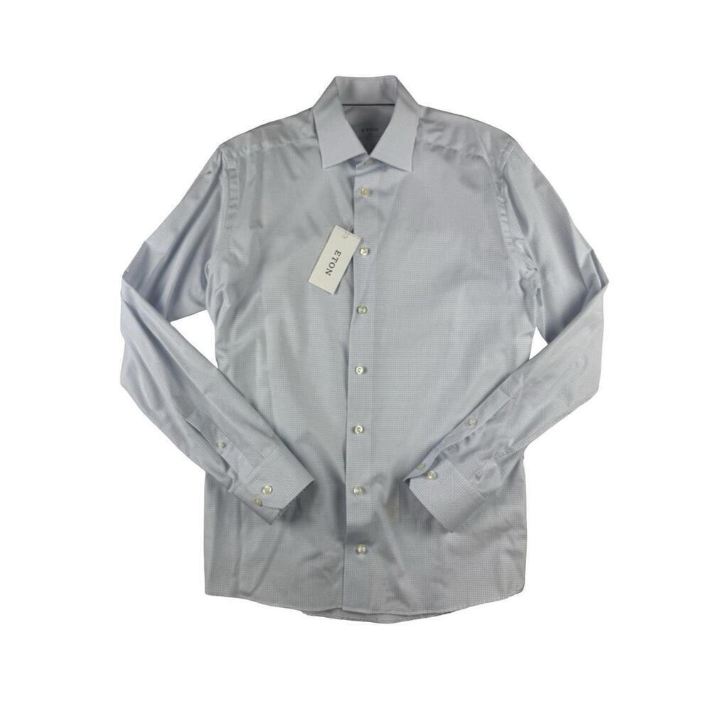 Eton Slim Fit Dress Shirt Geometric Blue Size 39 | 15.5